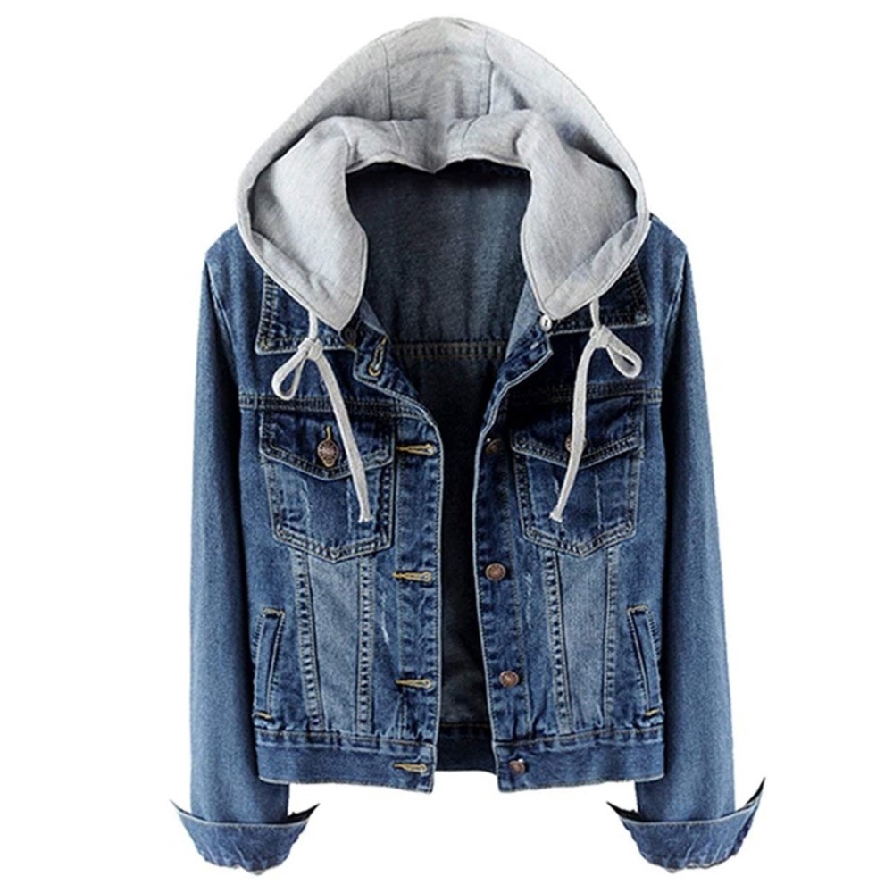 Denim jacket with removable hood